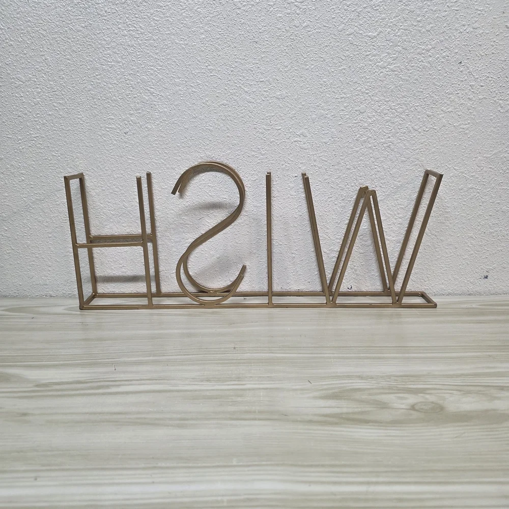 Home Decor 'WISH' Metal Artwork Goldtone Shelf Or Wall